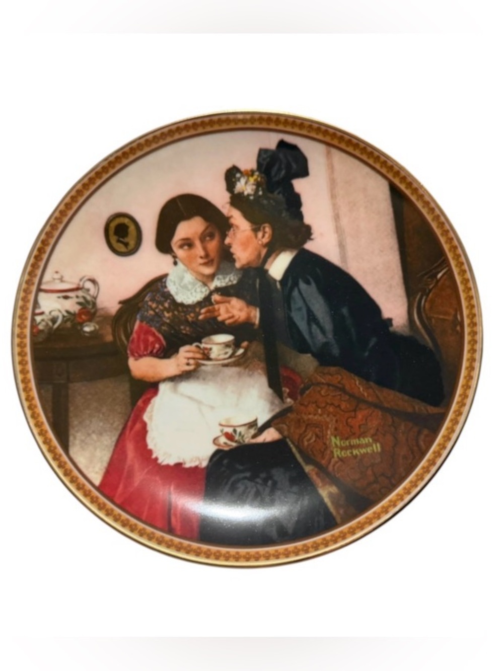 Vintage Norman Rockwell Collector Plate "Gossiping in the Alcove" w COA